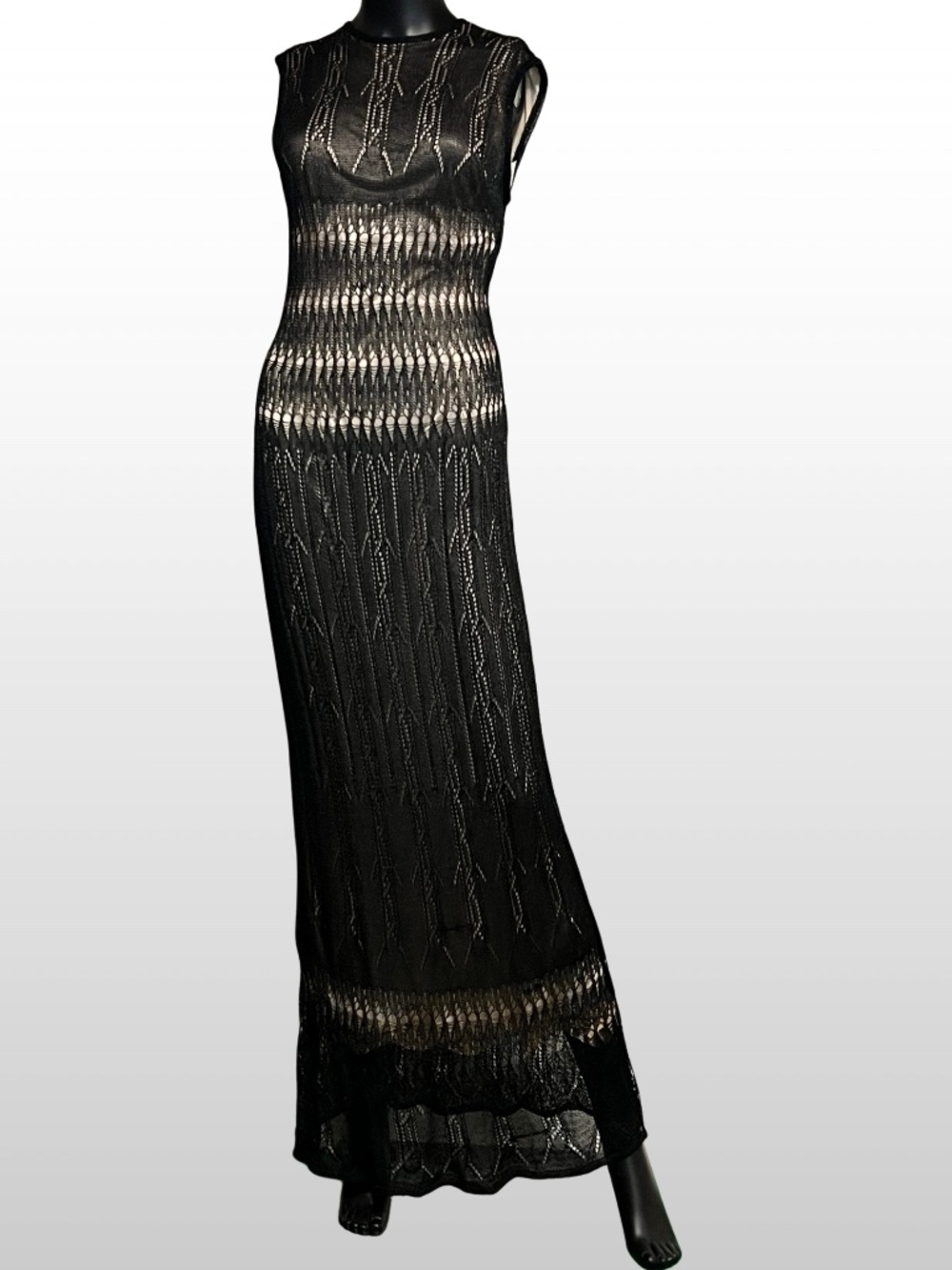 Damianou Black Open Knit Maxi Dress | Vintage Made in USA